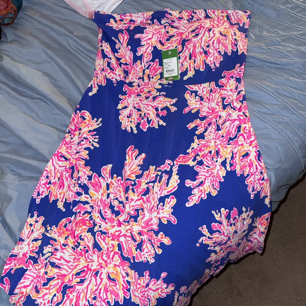 Lilly Pulitzer Loleta Strapless Dress XL NWT Brilliant Blue “It’s Electric”